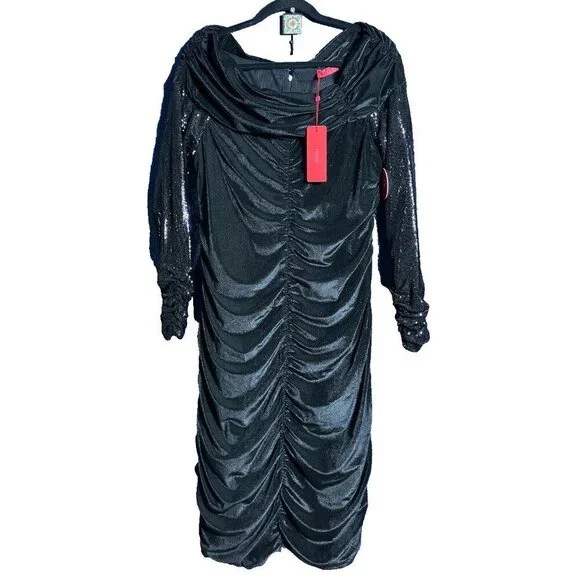 Black Maer Dress Long Sleeves Cocktail Party Cowl Neckline Sz 16 sequined - Picture 1 of 8